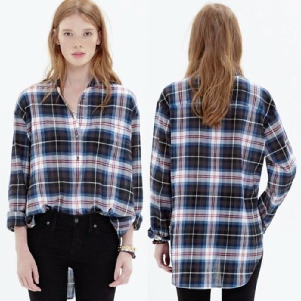 Madewell Wheaton Plaid Cotton Popover Tunic Shirt Size S Lightweight